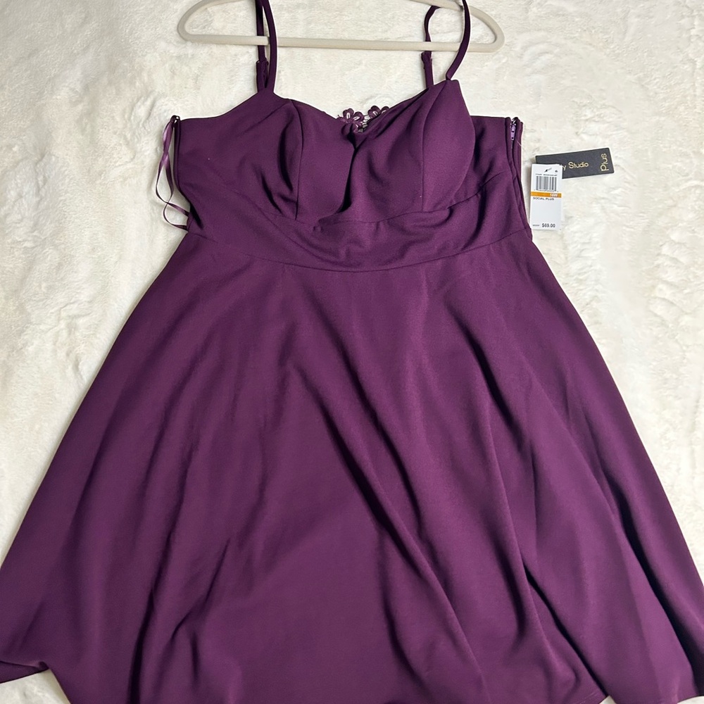 Purple Fit-and-Flare Spaghetti Strap Dress